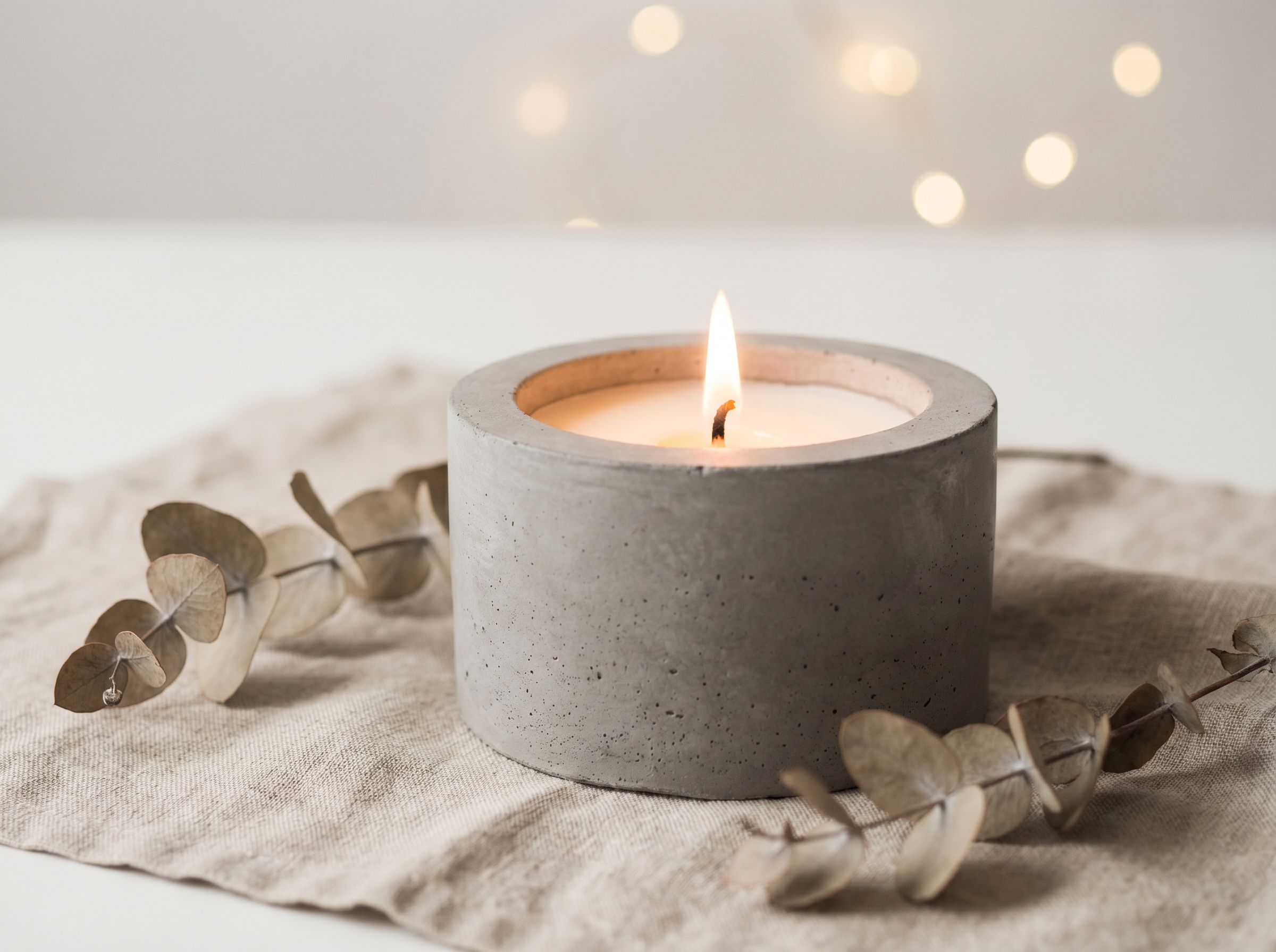 Handmade concrete candle with eucalyptus