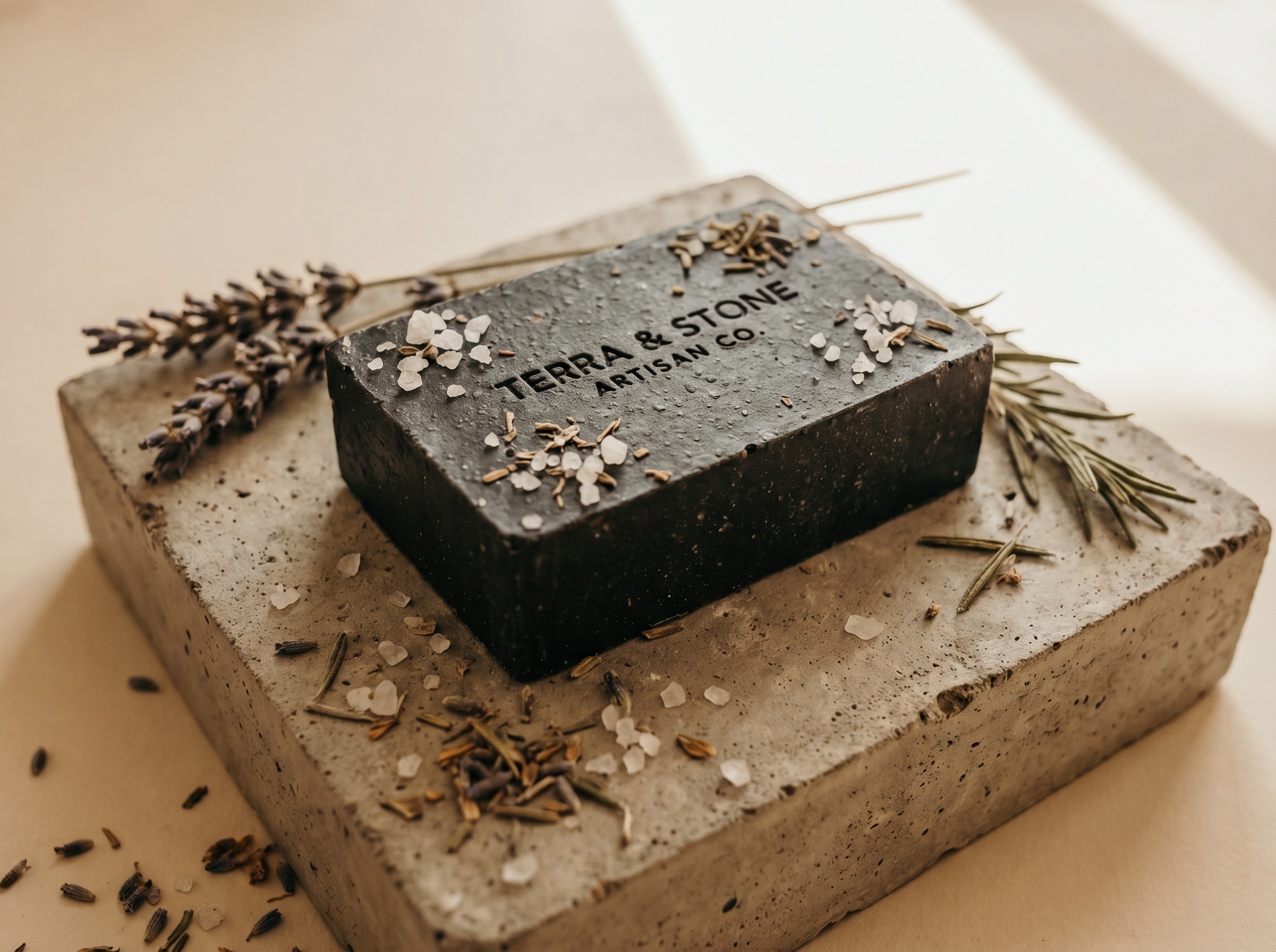 Natural activated charcoal concrete soap bar