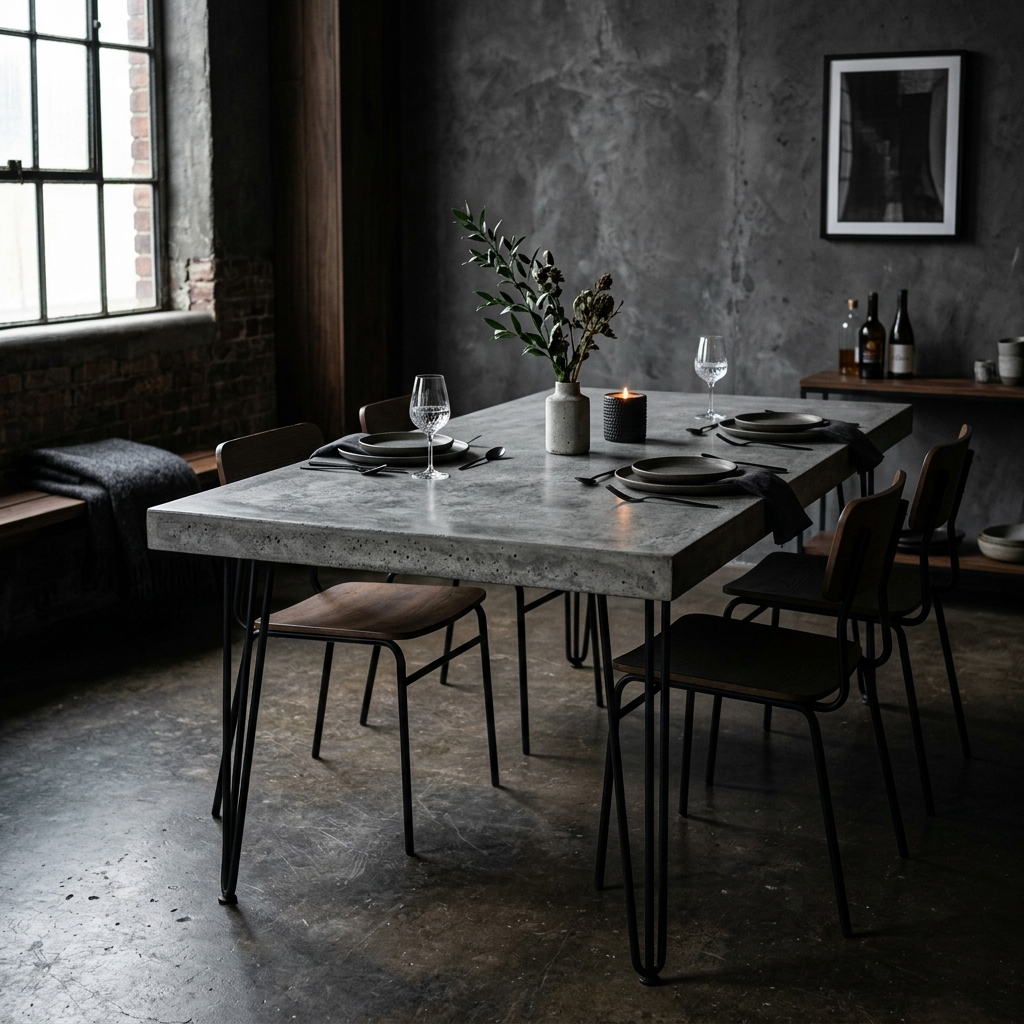 Bespoke Concrete Dining Table with Steel Hairpin Legs — Concreet UK
